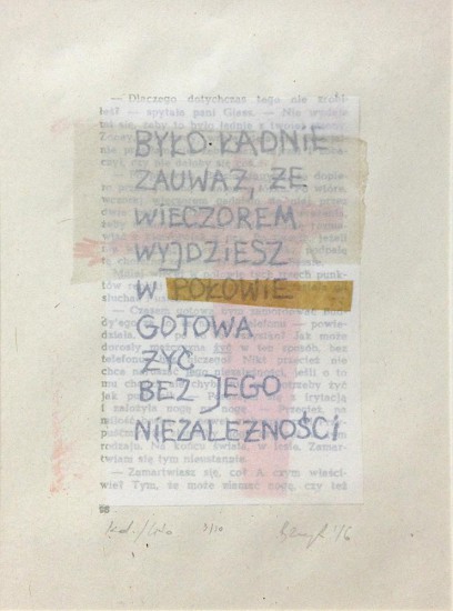 Poem-Było ładnie | litografia, collage | 14x10 cm